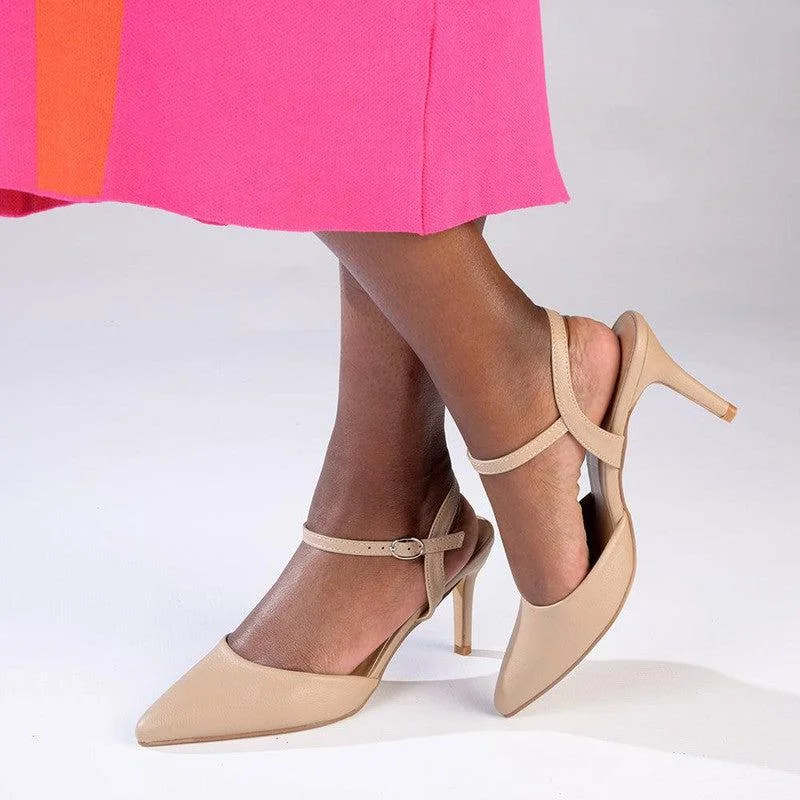 Madison Dina 2 Slingback With Ankle Tie - Nude Two - Tone Shoe Design  