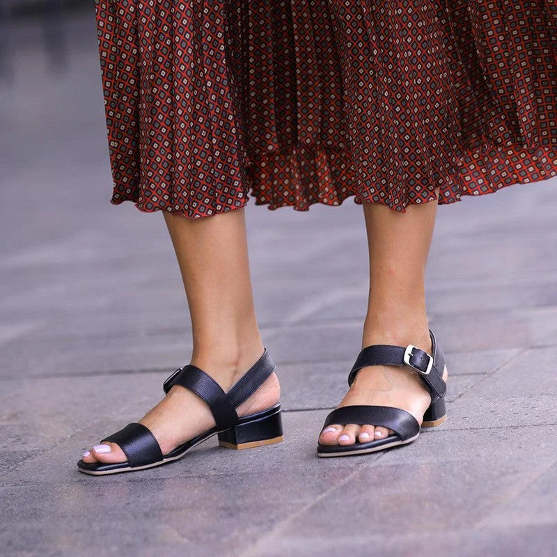Froggie Toni Leather Block Heel Ankle Strap Sandal - Black Wingtip Oxford Design 