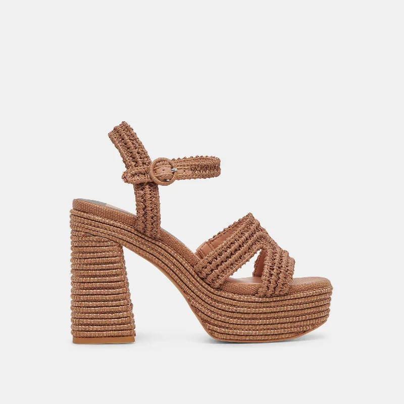 LACYE HEELS BROWN WOVEN Checkered Shoe Pattern Look  