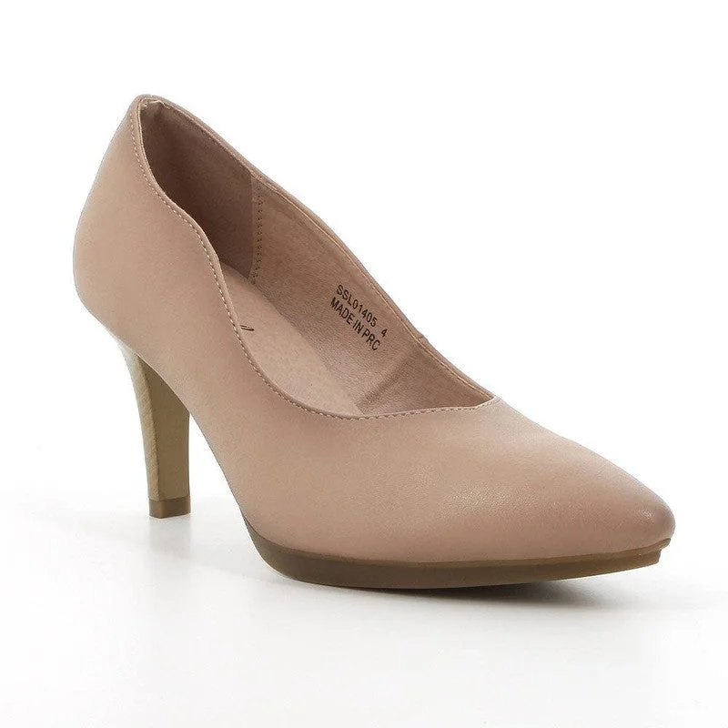 Soft Style Hush Puppies Phillipa Court Heel - Nude Beaded Moccasin Design 