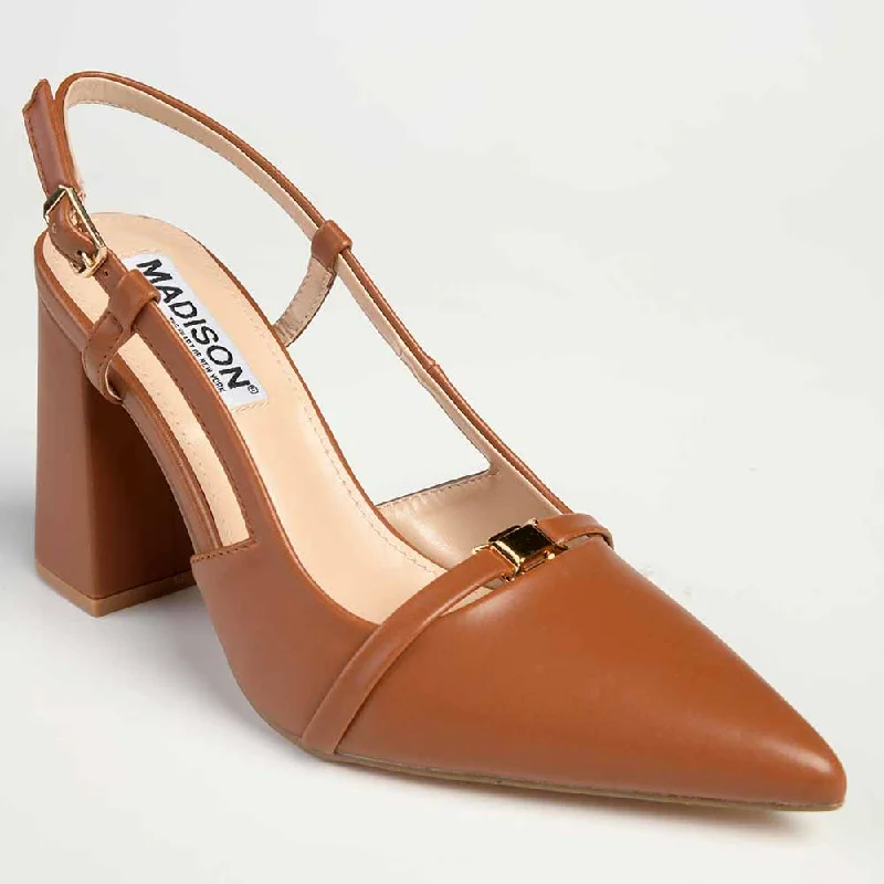 Madison Inga Block Heel - Tan Distressed Leather Shoe Style  