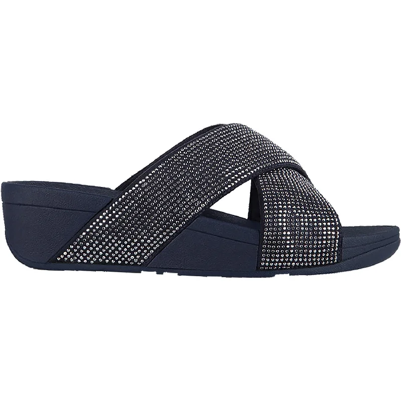 Women's Fit Flop Ritzy Slide Navy Microfibre Hemp - Material Shoe Style  