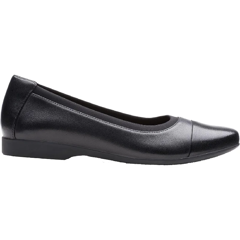 Women's Clarks Un Darcey Cap Black Leather Ivy League - Inspired Derby Look 