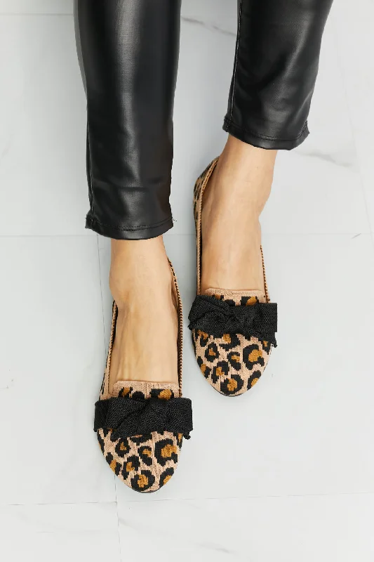 Leopard Bow Detail Flats Striped Shoe Style  