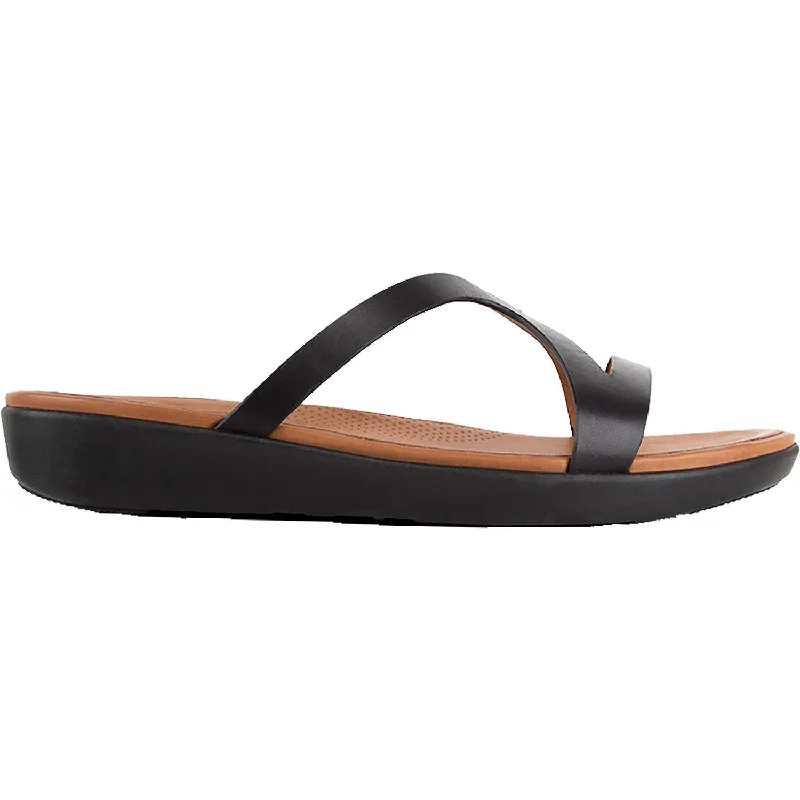 Women's Fit Flop Strata Slide Black Leather Neon - Accent Sneaker Look  
