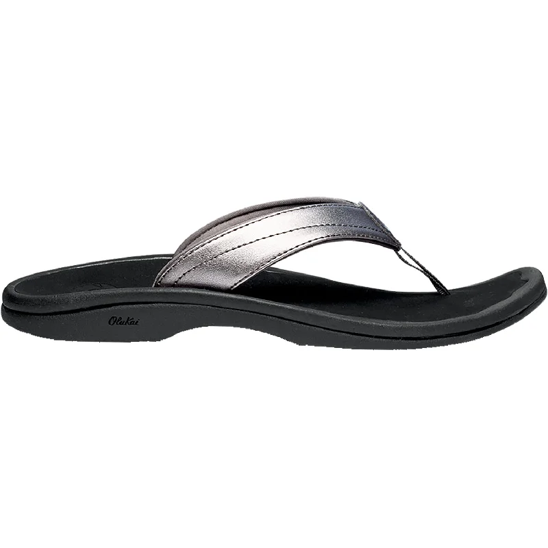 Women's OluKai Ohana Pewter/Black Synthetic Checkered Shoe Pattern Look  