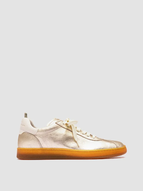 DESTINY 101 - Gold Leather Low Top Sneakers Elastic - Sided Chelsea Look  