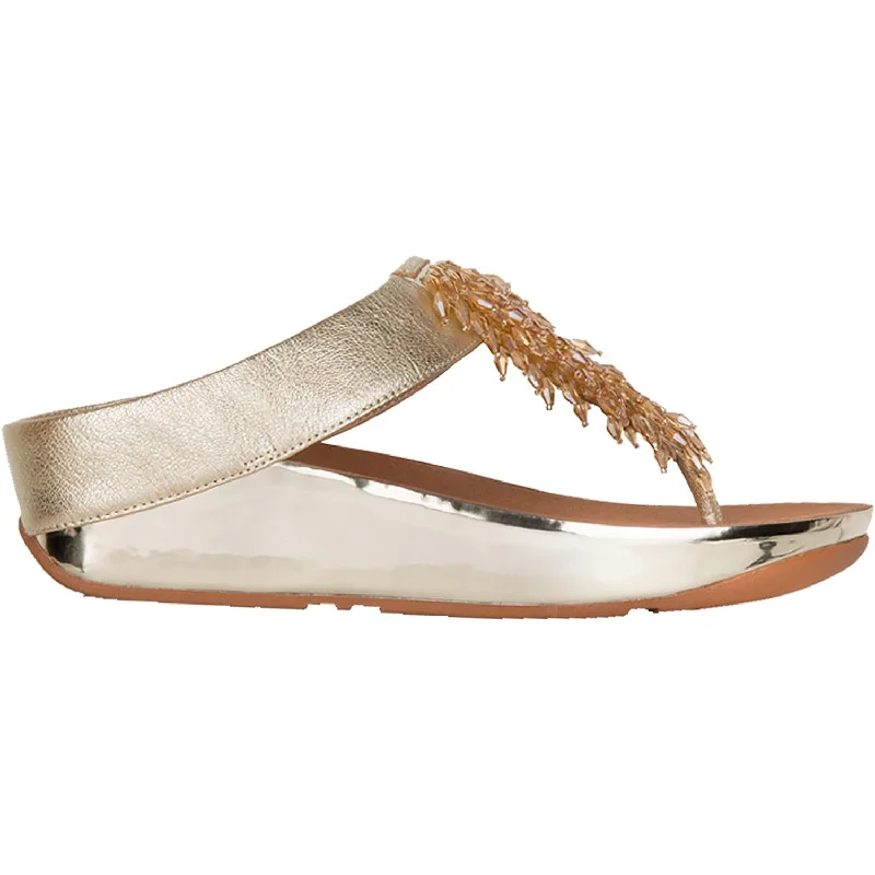 Women's Fit Flop Rumba Gold Leather Driving Shoe Style  
