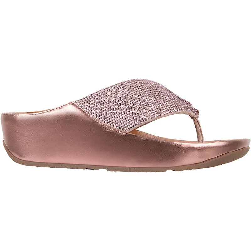 Women's Fit Flop Twiss Crystal Toe Post Pink Microfibre Strap - Up Sandal Resort Style  
