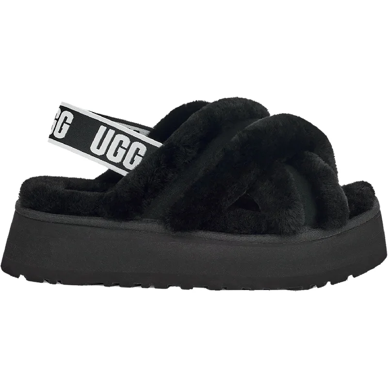 Women's UGG Disco Cross Slide Black Sheepskin Business Monk Strap Style  