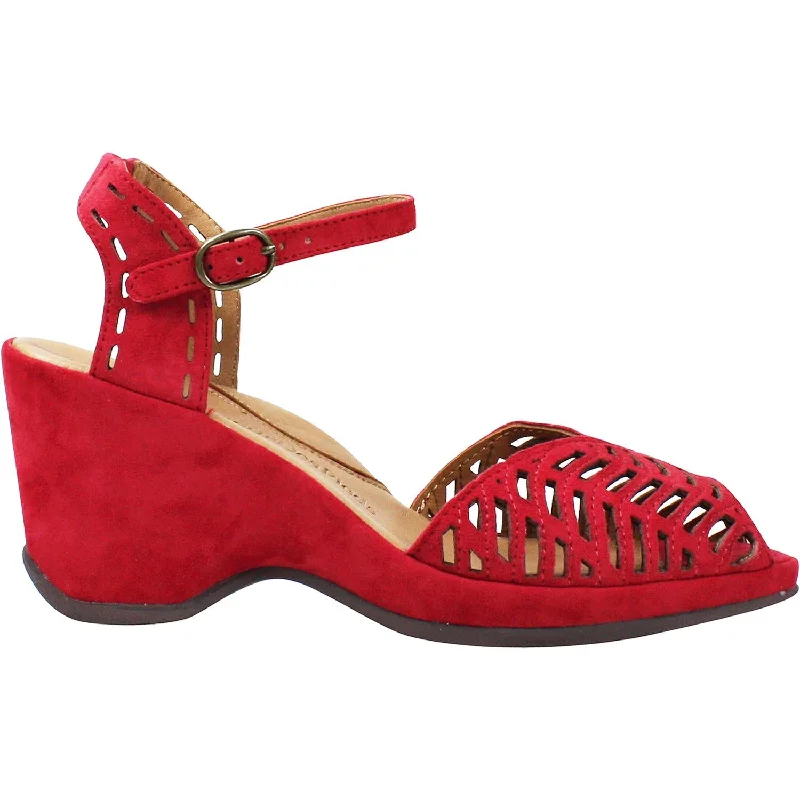 Women's L'Amour Des Pieds Oanez Bright Red Kid Suede Blue Coast Loafer Aesthetic 