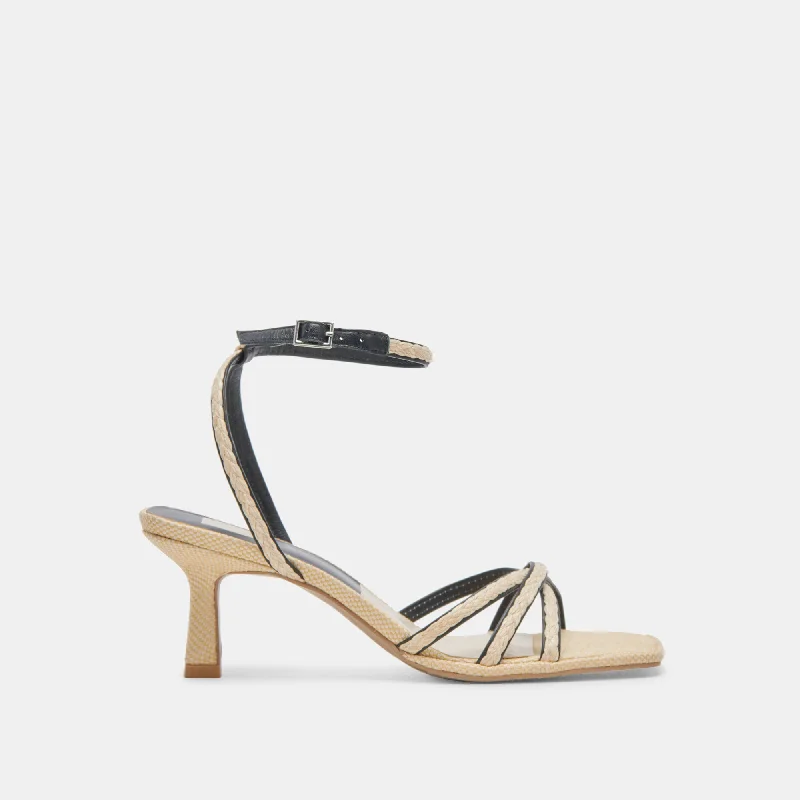 MANJI BRAID HEELS BLACK NATURAL JUTE Quilted Shoe Design  