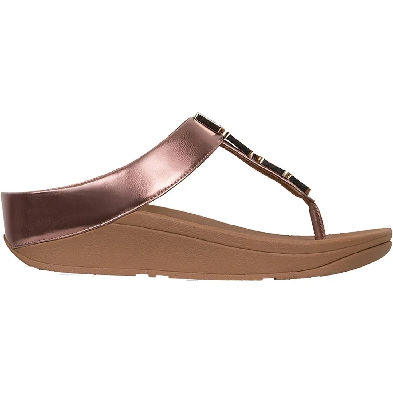 Women's Fit Flop Fino Shellstone Rose Gold Leather Edwardian Shoe Look  