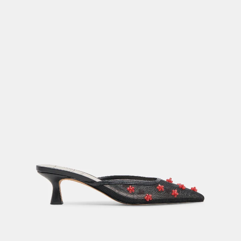 CLAIRE HEELS BLACK RED MESH Victorian - Era Boot Style  