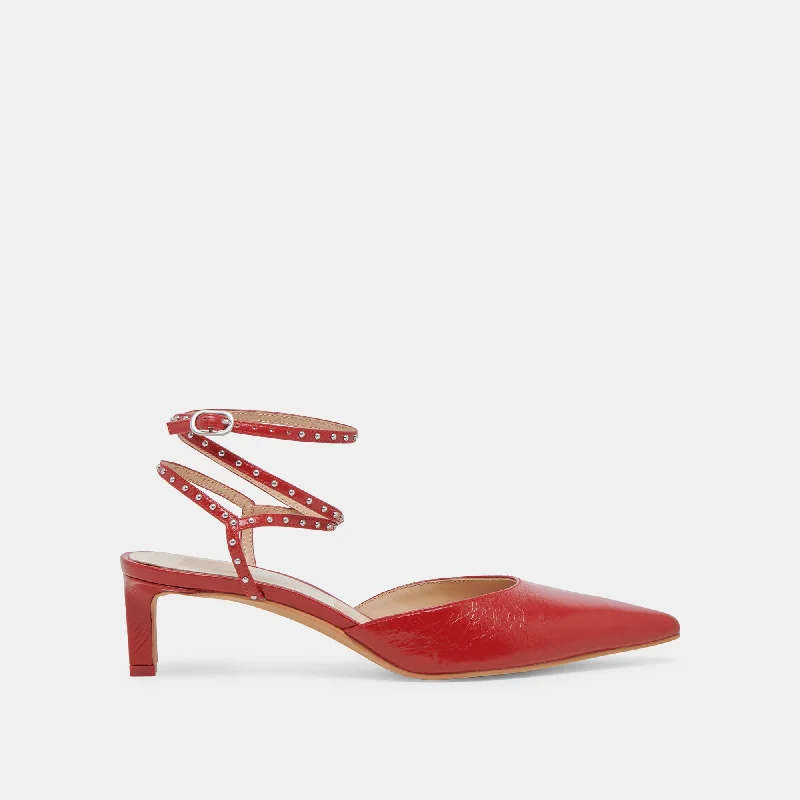 LOKLYN STUD HEELS RED CRINKLE PATENT Neon - Accent Sneaker Look  