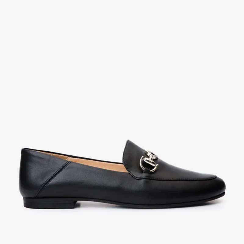 Luanda Black Leather Women Flat Shoe Single - Buckle Monk Look  
