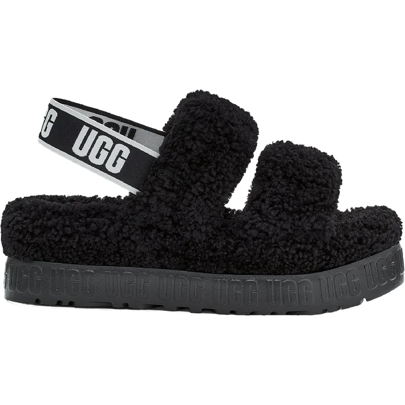 Women's UGG Oh Fluffita Black Sheepskin Cowboy Boot Western Style  
