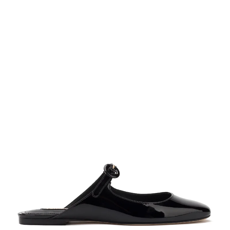 Blair Flat Mule In Black Patent Leather Upcycled Shoe Look  