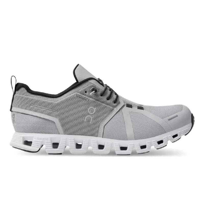 On Women's Cloud 5 Waterproof - Glacier/White Tailored Oxford Style 
