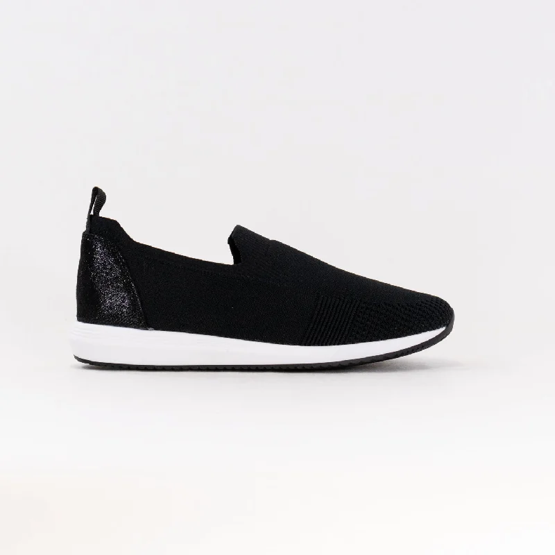 Ara Leena 2 Slip On Sneaker (Women's) - Black Woven Stretch Open - Lacing Derby Look  