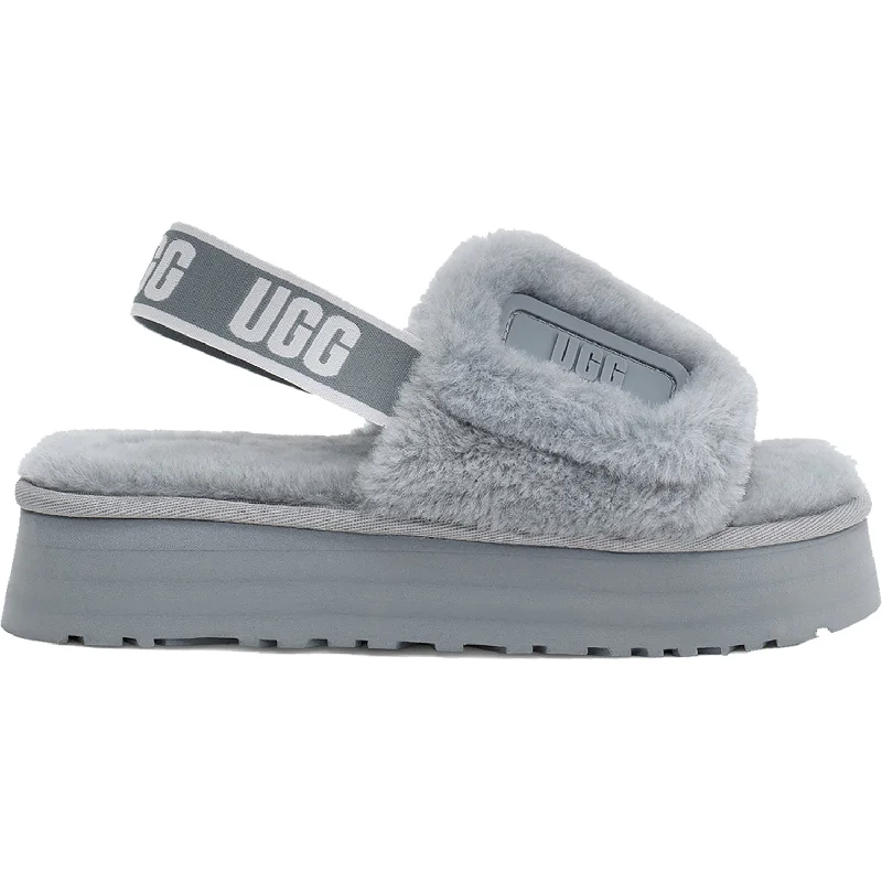 Women's UGG Disco Slide Ash Fog Sheepskin Chunky Platform Sneaker Style  