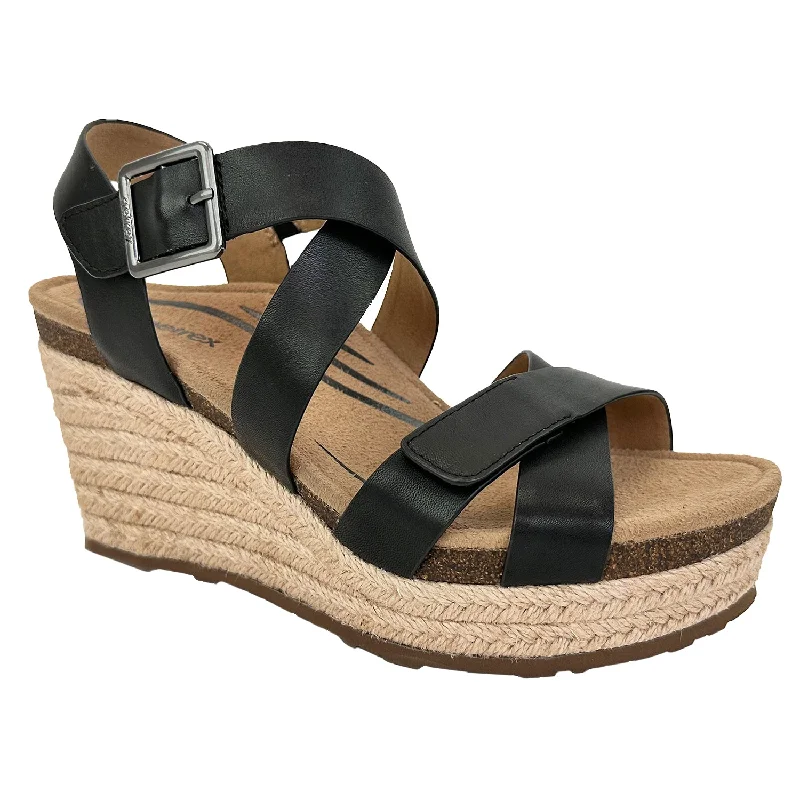 Women's Aetrex Anna Black Leather Two - Tone Shoe Design  