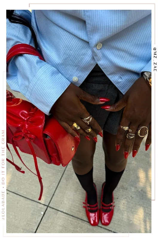 Elly Block Mid Heels - Red Ivy League Loafer Look 