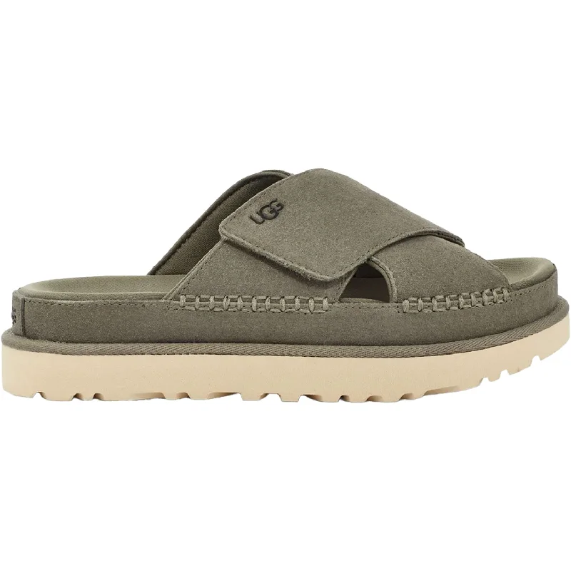Women's UGG Goldenstar Cross Slide Moss Green Suede Aesthetic  