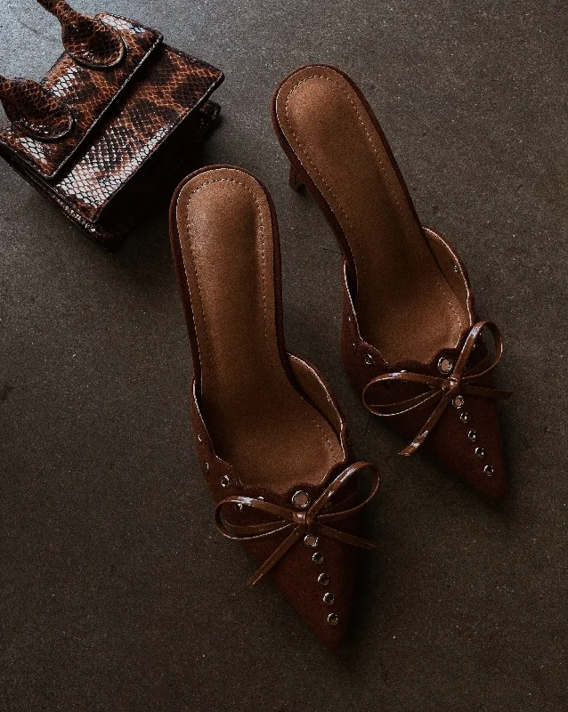 Sylvia Pump Heel Mules - Brown Waterproof Hiking Boot Design  