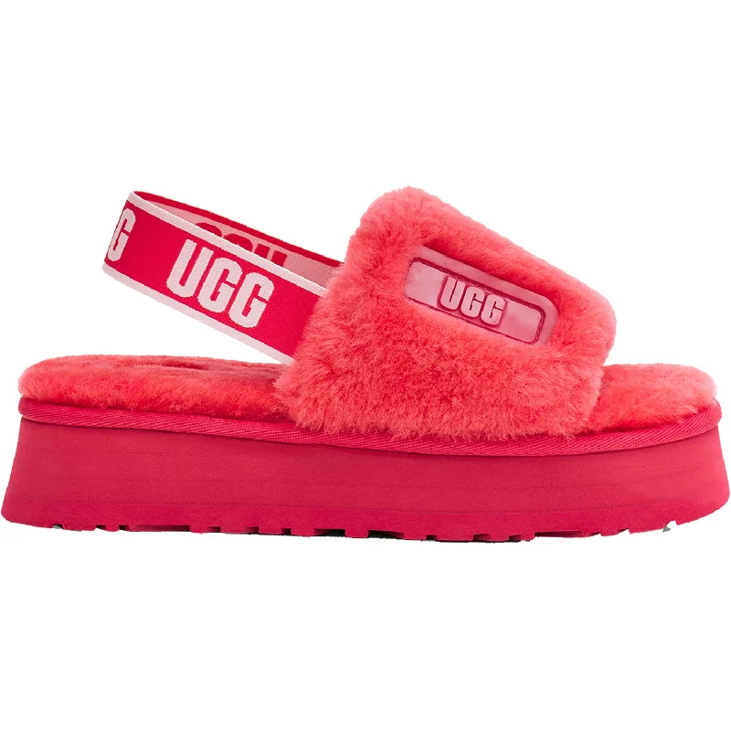 Women's UGG Disco Slide Hibiscus Pink Sheepskin Retro Plimsoll Style  