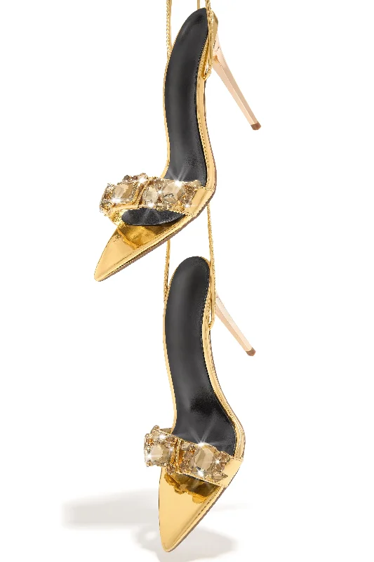 Love & Affection Embellished Lace Up High Heels - Gold Elastic - Sided Chelsea Look  