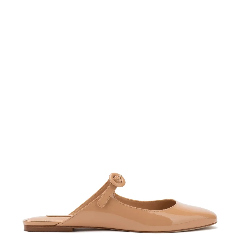 Blair Flat Mule In Tan Patent Leather Ivy League - Inspired Derby Look 