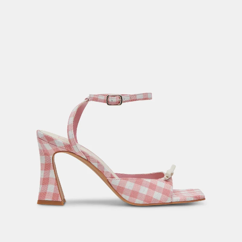 LOISE HEELS WHITE PINK GINGHAM Leather Driving Shoe Style  