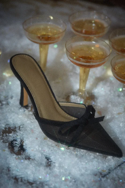 Carrie Mule Heel Pumps - Black Inflatable Shoe Look 