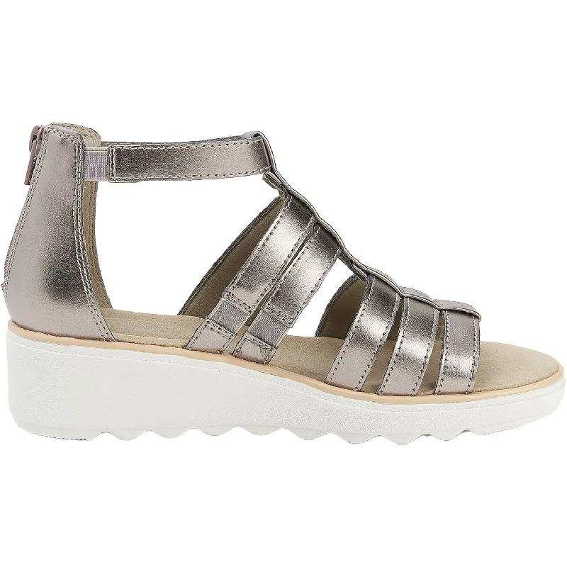 Women's Clarks Jillian Nina Pewter Leather Performance Running Sneaker Look  