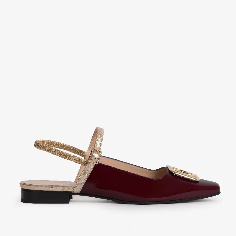 The Rosalinda Burgundy Patent Leather Women Flat Slingback Shoe Ankle - High Military Boot Style  