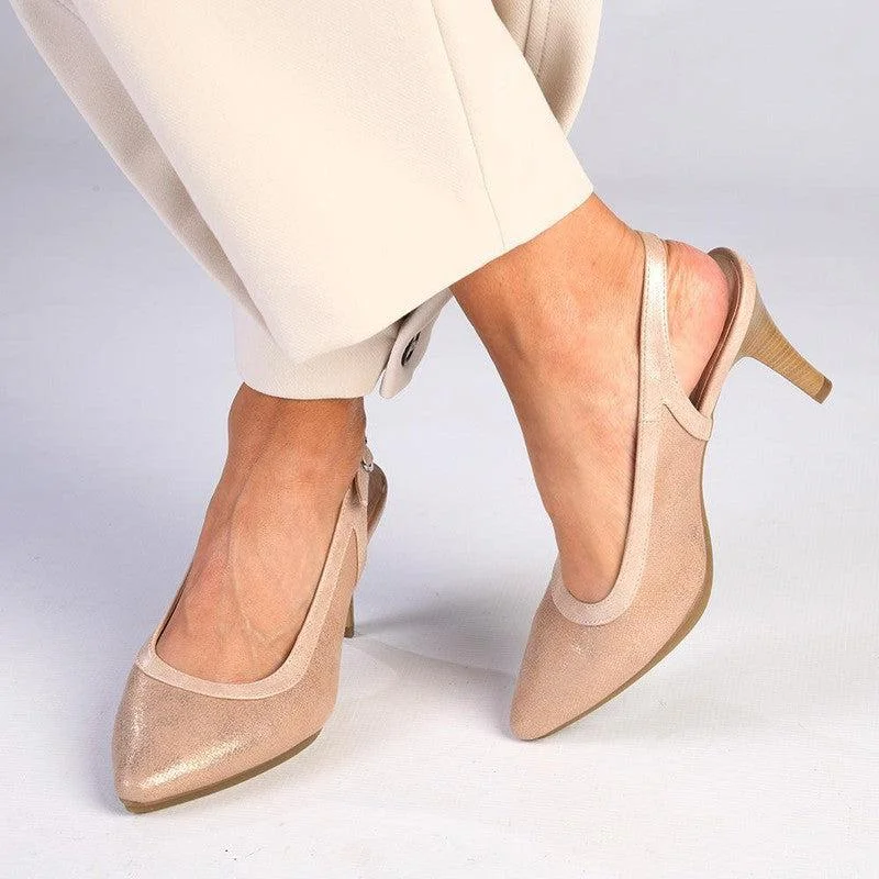 Soft Style by Hush Puppies Phoebe Crackle Court Heel - Blush Strap - Up Sandal Resort Style Soft Style by Hush Puppies Phoebe Crackle Court Heel - Blush Strap - Up Sandal Resort Style