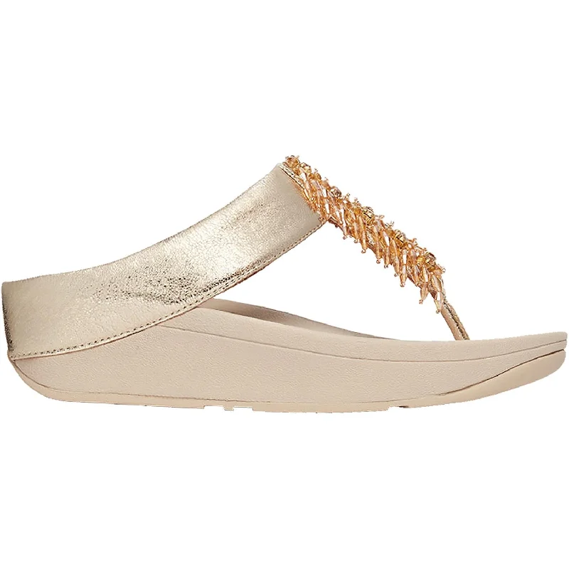 Women's Fit Flop Velma Adorn Toe-Thong Gold Synthetic British Gentleman Oxford Style  