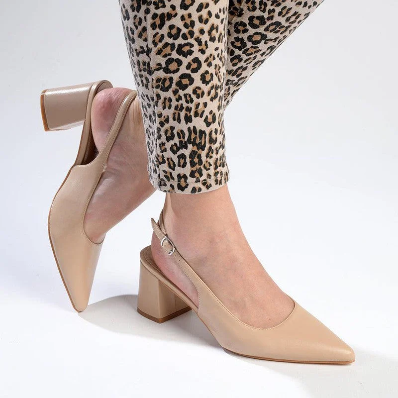 Madison Palmer Slingback Low Block Heel Court - Nude Hemp - Material Shoe Style  