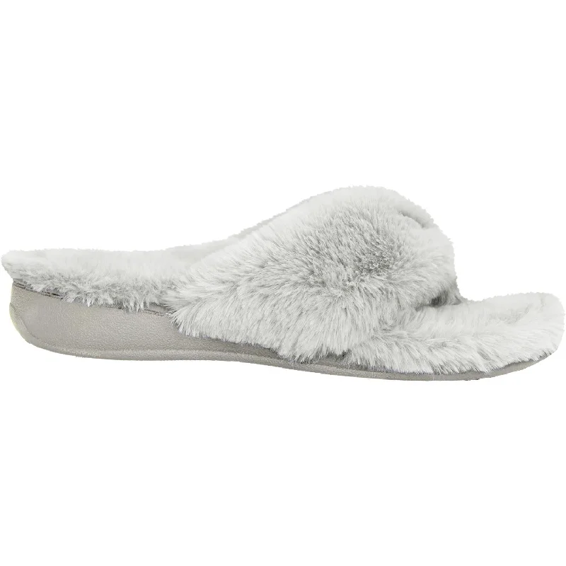 Women's Vionic Gracie Plush Light Grey Faux Fur Open - Lacing Derby Look  
