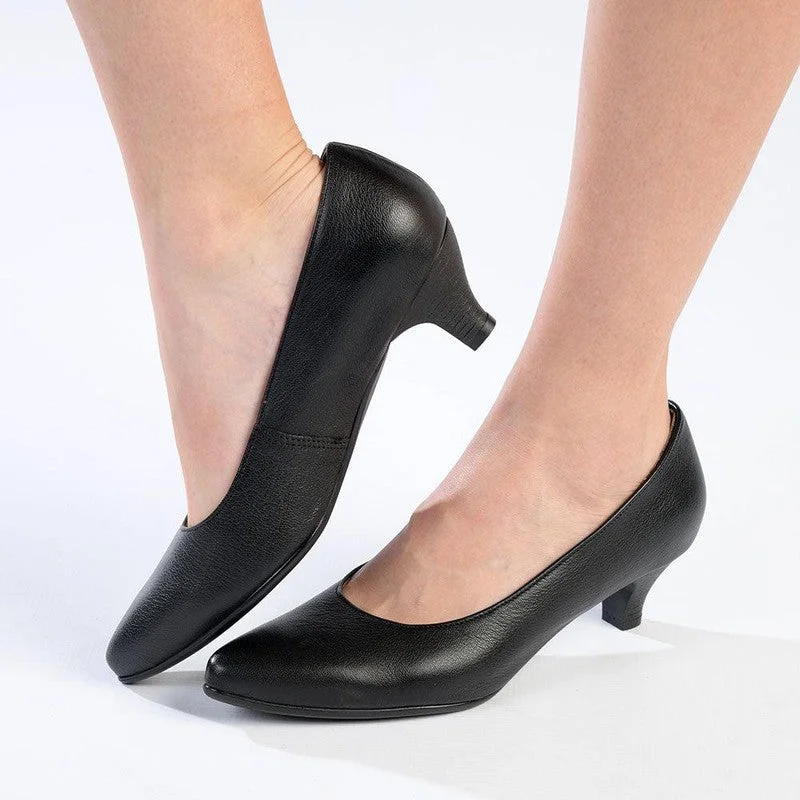 Froggie Spring Leather Penny Court  Heel - Black Ivy League Loafer Look 