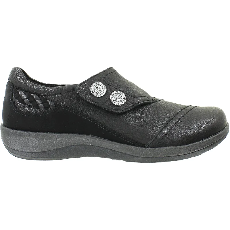 Women's Aetrex Karina Black Leather Memory - Foam Slipper Look  
