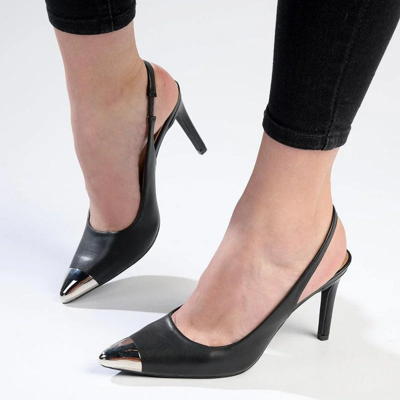Madison Paola Closed Metal Toe Sling Back - Black Casual Loafer Style          