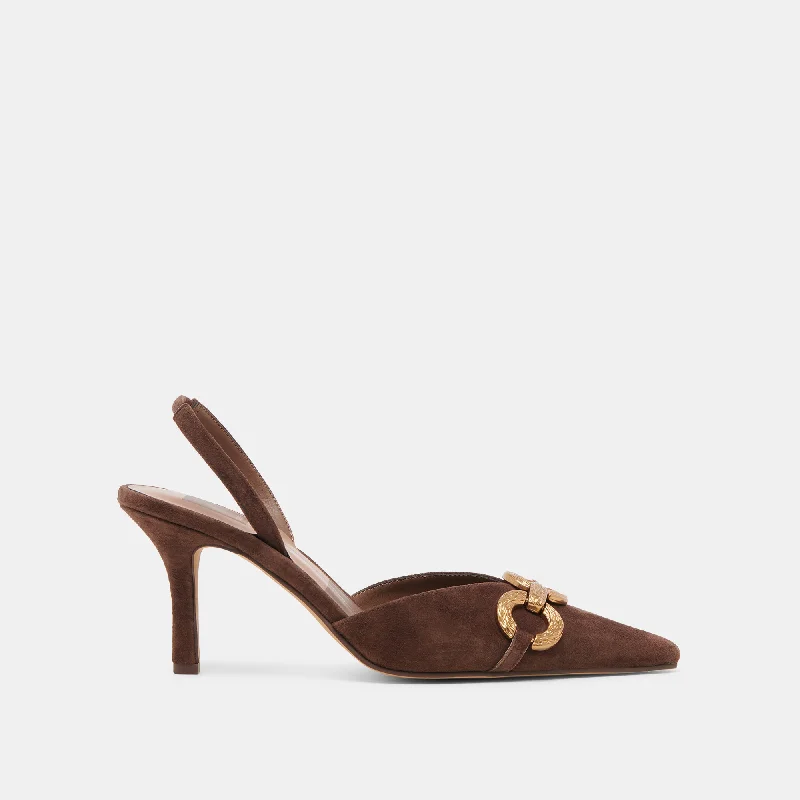 HAYLEE HEELS DK BROWN SUEDE Buckle -
