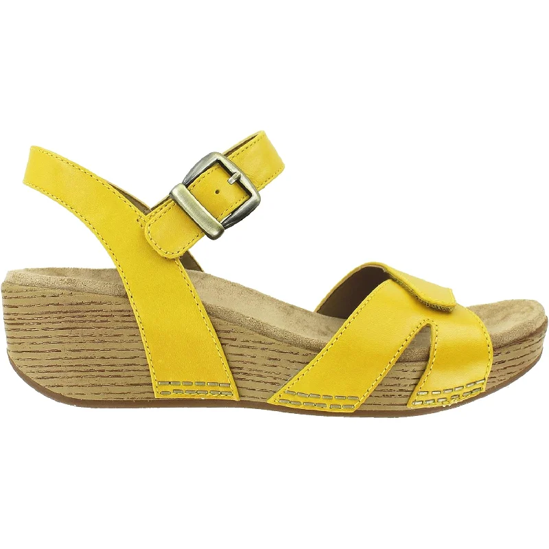 Women's Dansko Laurie Yellow Burnished Calf Leather Metallic Trim Shoe Design  