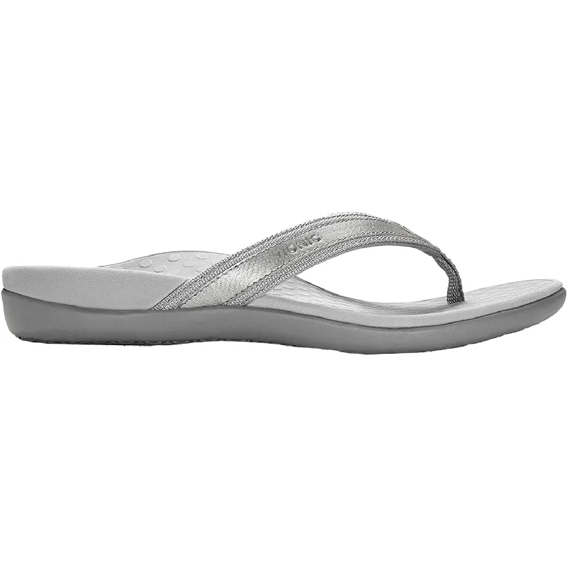 Women's Vionic Tide II Pewter Metallic Leather Memory - Foam Slipper Look  