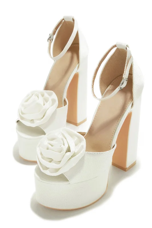 Romilly Peep Toe Platform Block High Heels - White Lightweight Tennis Sneaker Look  
