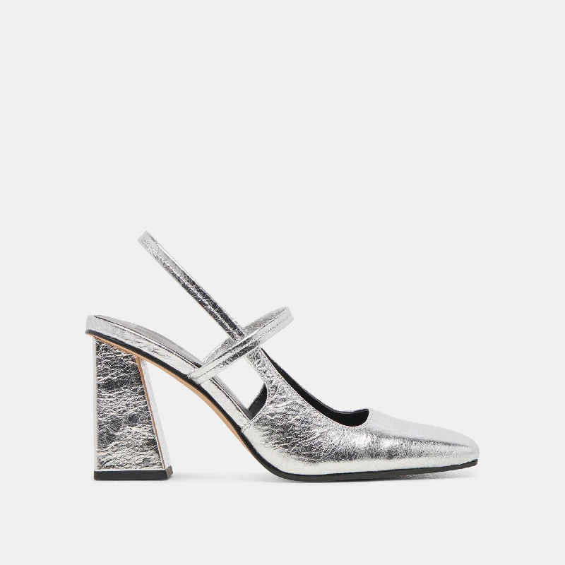 SOYER HEELS SILVER DISTRESSED LEATHER Checkered Shoe Pattern Look  