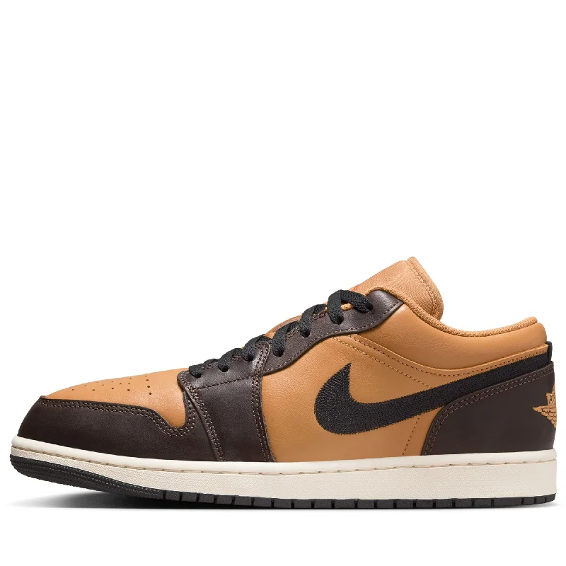 Air Jordan 1 Low SE - Flax/Baroque Brown Checkered Shoe Pattern Look  