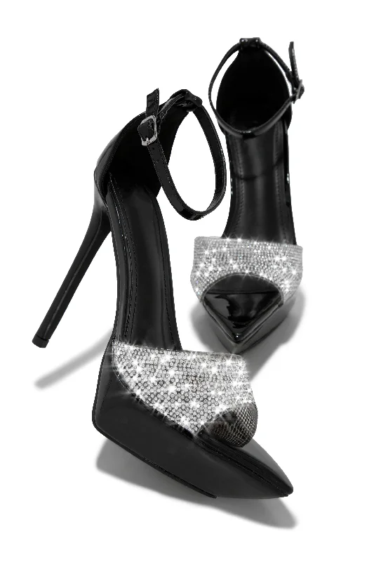 Sweet Fatale Embellished Platform Heels - Black Rubber - Sole Plimsoll Look  